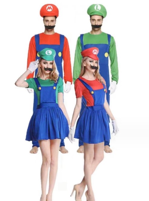 Anime Odyssey Super Luigi Brothers Cosplay Costume  Adult Children's Jumpsuit Beard Hat  Set Halloween Costume