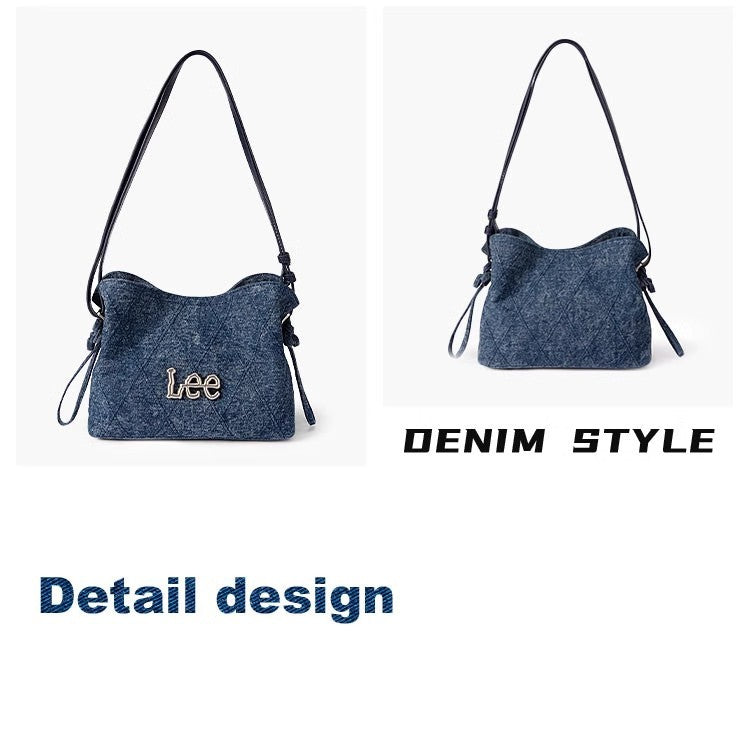 LEE Chinese Knot Denim Blue Women's Handbag Fashion Trend Daily Jeans Medium Size Tote Shoulder Bag for Ladies Commute Tote Bag