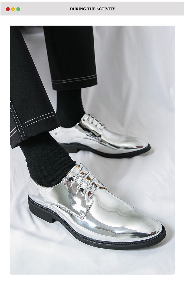 Large Size 38-50 Pointed Leather Shoes Man Business Performance Men's Dress Shoes Luxury Golden Bright Shoes Man Wedding Shoes