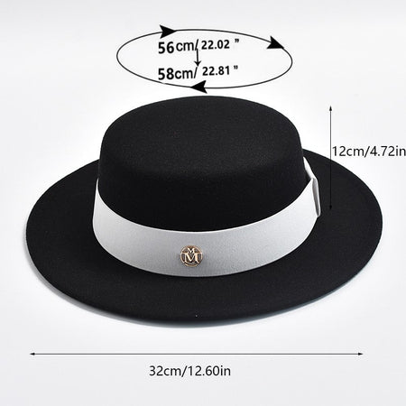 British Style Fedora Hats for Women Fashion Autumn Winter Flat Top Bow Elastic Ribbon Felt Hats Wedding Dress Jazz Cap