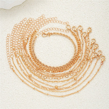Cuban Chain Bracelet Set for Women, Gold Color, Boho Retro, Thick Twist, Trendy Quality Jewelry Gifts, 11Pcs, 2024