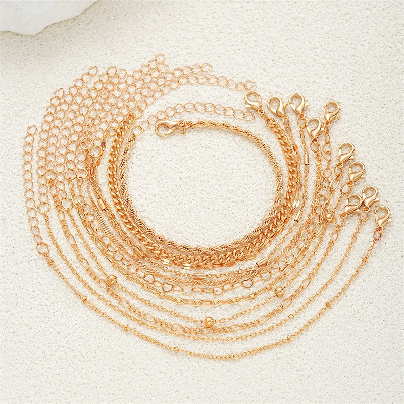 Cuban Chain Bracelet Set for Women, Gold Color, Boho Retro, Thick Twist, Trendy Quality Jewelry Gifts, 11Pcs, 2024