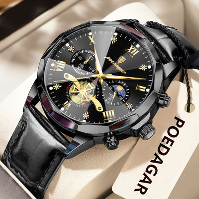POEDAGAR Military Luxury Men Wristwatch Quartz Waterproof Luminous Chronograph Leather Man Watch Sports Men's Watches Male Reloj