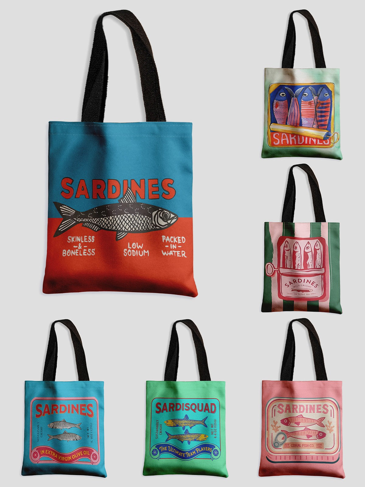 Colorful Trendy Sardines Printe Casual Handbag, Reusable Fashionable Backpack, Multifunctional Tote Bag Polyester Shopping Bag