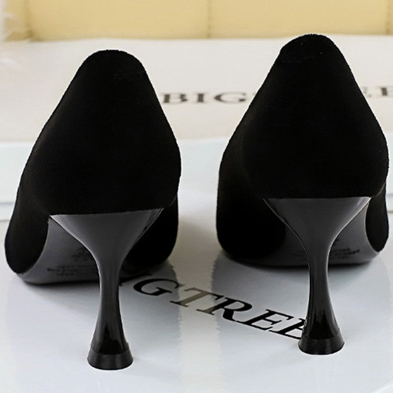 Autumn Simple Elegant 10cm 7cm High Heels Stiletto Womens Shoes Pointed Black Etiquette Professional Single Shoes Wedding Shoes