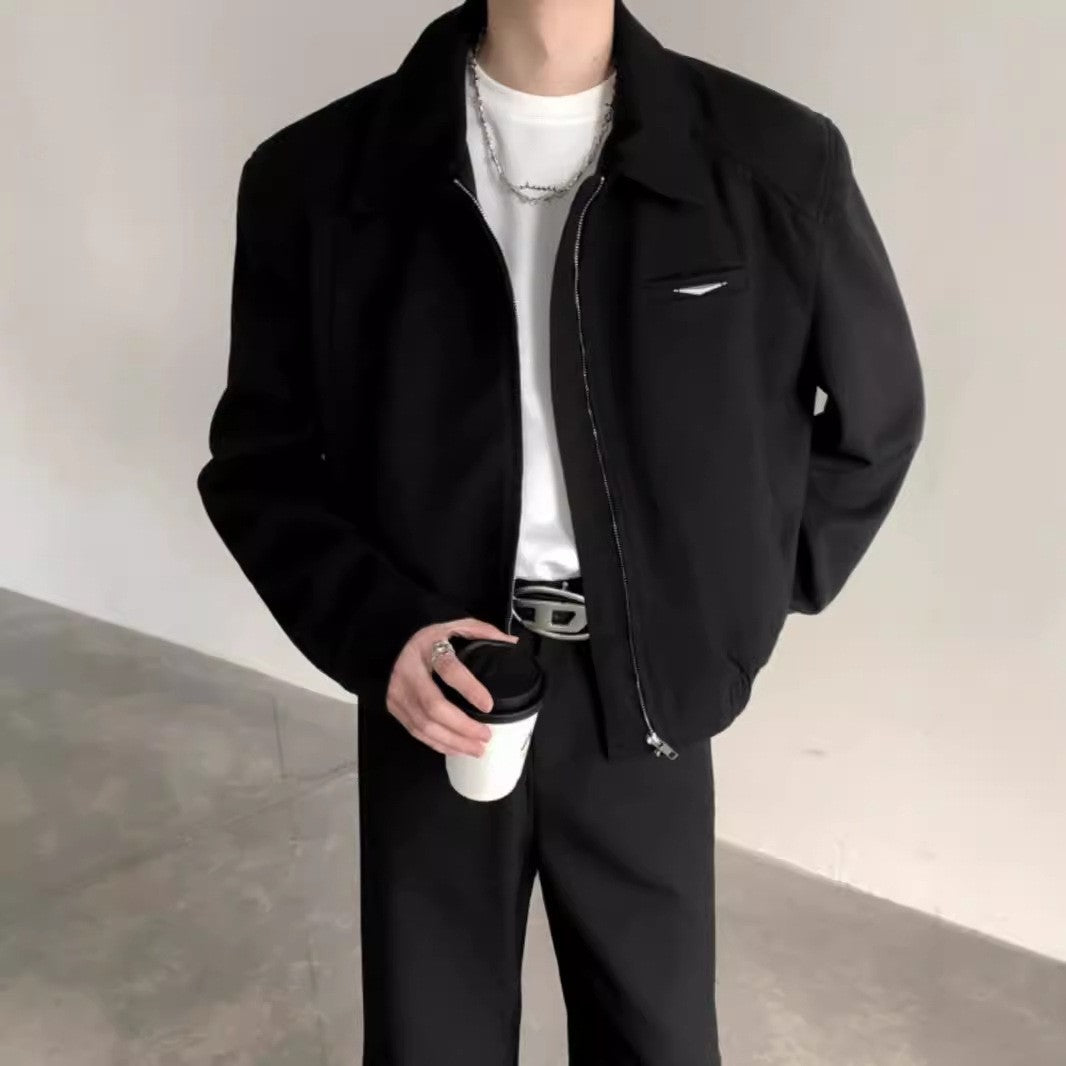 Short Jacket Men's Autumn Winter Handsome American Shoulder Pad Coat High-end Lapel Baseball Uniform