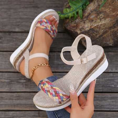 Summer Women's High Heel Sandals Heel Large Size Colorful Braided Rope Sandalias De Mujer Outdoor Versatile Zapatillas De Mujer