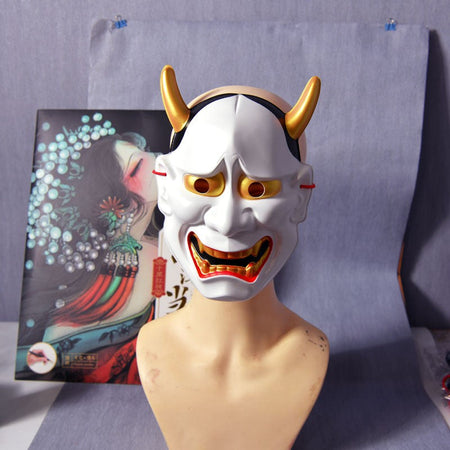Style Horror Face, Japanese Prajna Mask, Scary Ghost Face, Halloween Horror Haunted House Decoration, Adult Unisex Resin Mask