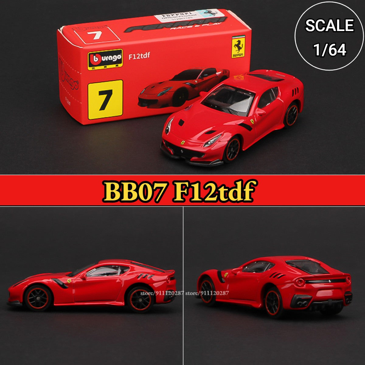 Bburago 1:64 Ferrari Mini Car Model, BB11 Enzo Metal Vehicle Replica F12tdf F40 458 488 GTB Diecast Miniature Home Decor Boy Toy