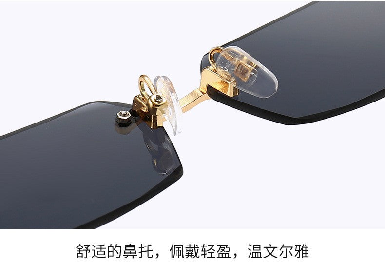 Rimless Sunglasses Rectangle Fashion Popular Women Men Shades Small Square Sun Glasses for Female Male Summer Traveling Oculos