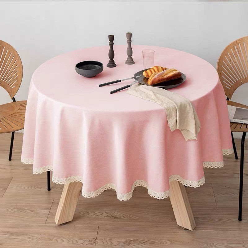 Large Round Tablecloth Solid Color Cotton Linen Waterproof Table Cloth Oil-Proof Table Cover for Kitchen Garden Restaurant
