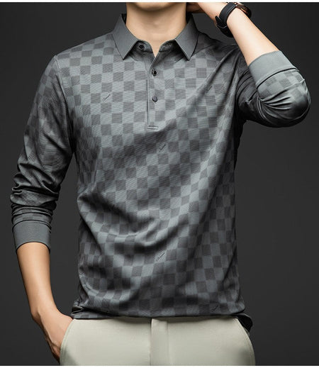 BROWON Polo Shirts for Man Autumn Business Slim Fit Long Sleeve T Shirt Men 2025 New Casual Loose Pullover Plaid Men Tops & Tees
