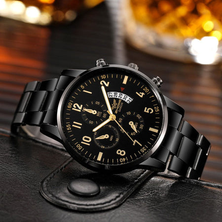 1PC Men's Luxury Watch Fashion Business Calendar Men's Steel Belt Watch Men's Christmas Valentine's Day Gift