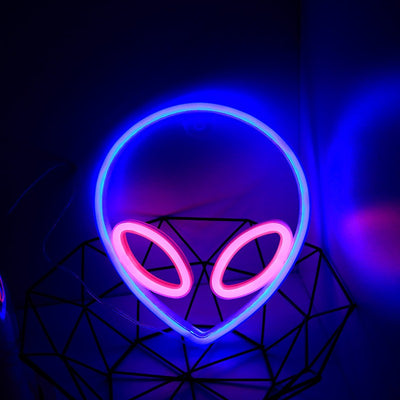 Neon Sign Alien Face Shaped Wall Hanging Lights for Home Game Room Saucerman  Plant LED Night Lamps Xmas Party Holiday Art Decor