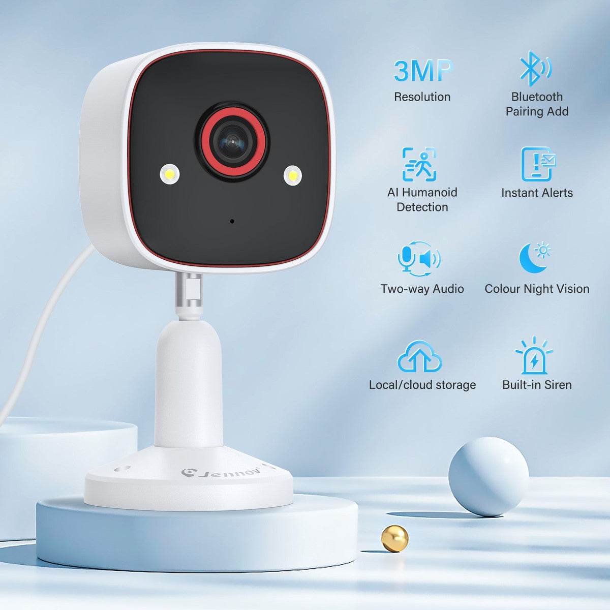 Jennov Outdoor/Indoor Security Cameras 2K HD Wireless WiFi Color Night Vision IP66 Waterproof Pet Dog Cat Baby Monitor Camera