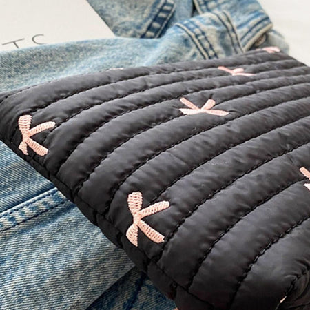 Ins Bow Embroidered Cosmetic Bag Portable Women's Bag Fashion Oxford Cloth Butterfly Print Cosmetic Bag Travel Wash Storage Bag