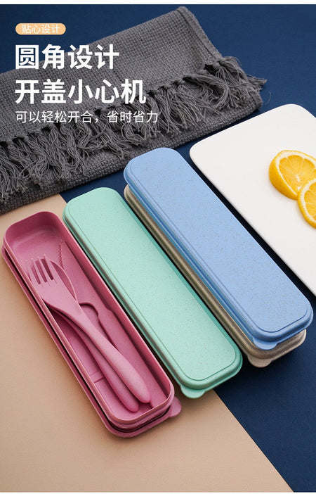Creative portable cutlery box knife, fork and spoon set plastic student canteen travel portable three-piece set