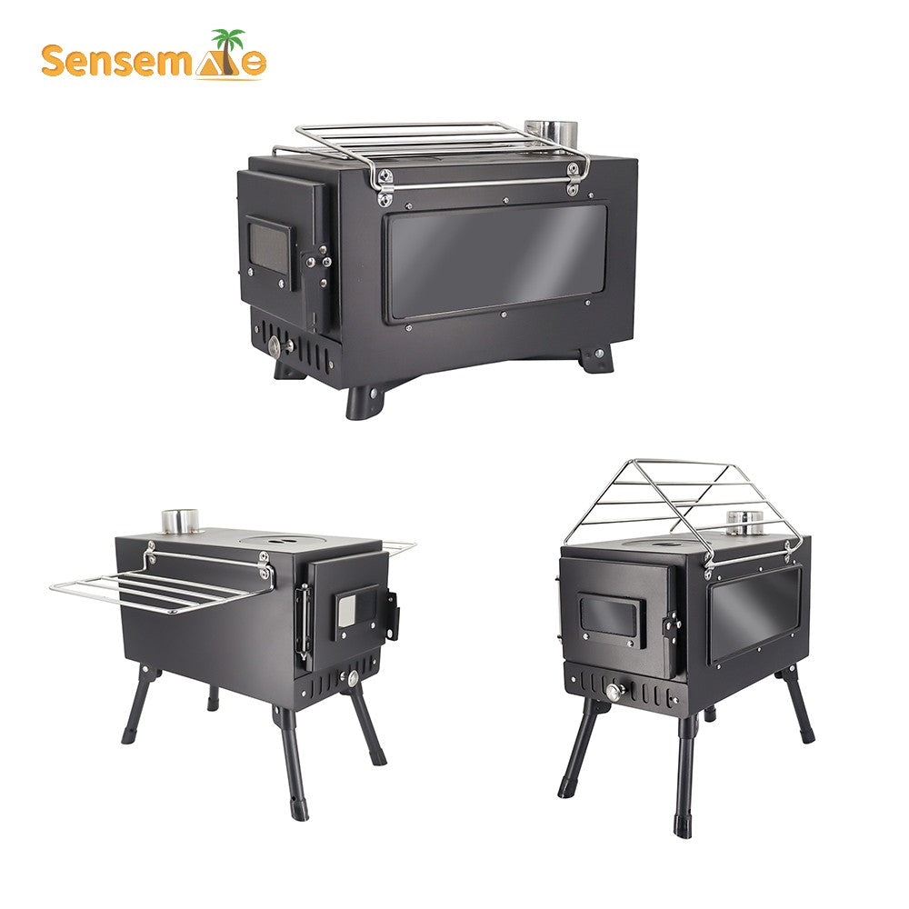 Folding Camping Wood Stove,Portable Tent Heater with 5-Section Detachable Chimney,Ice Fishing Firewood Burner,Outdoor Cook & BBQ