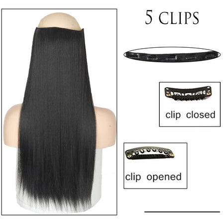 Synthetic Long Straight 5 Clip In Hair Extensions 22’‘ High Resistant Temperature Fiber Black Brown Blonde Hairpiece