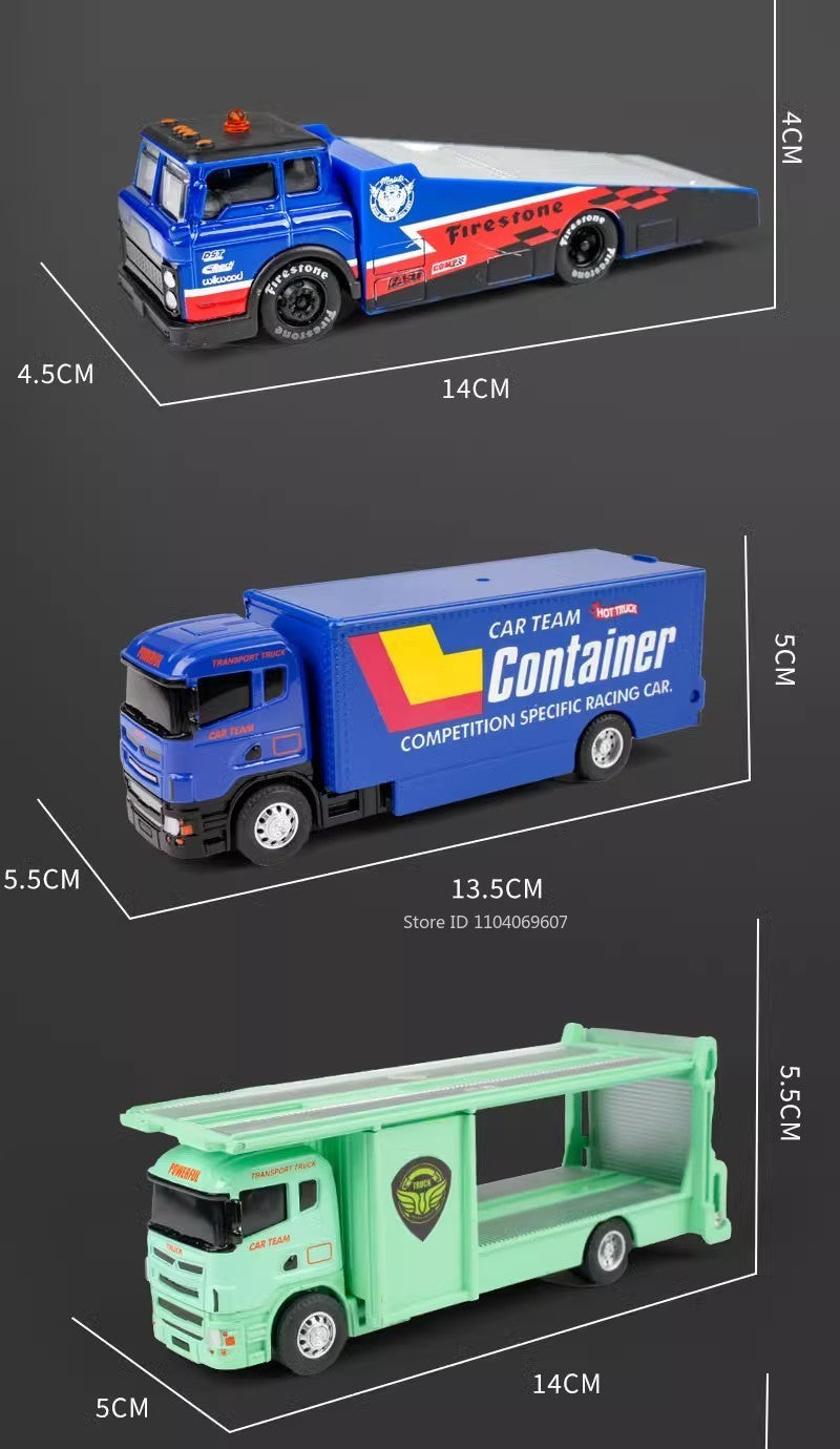 1:64 Scale Container Truck Miniature Model Toy Cars Metal Diecast Trailer with Pull Back Transport Vehicle Toys for Kids Gifts