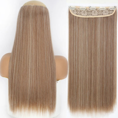 Long Straight Hairstyle 5 Clip Natural Hair Extension Synthetic Fiber Heat-Resistant Hairpiece 22"32" Black Brown Blonde