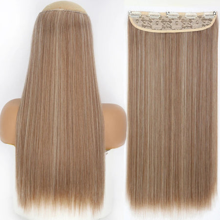 Long Straight Hairstyle 5 Clip Natural Hair Extension Synthetic Fiber Heat-Resistant Hairpiece 22"32" Black Brown Blonde