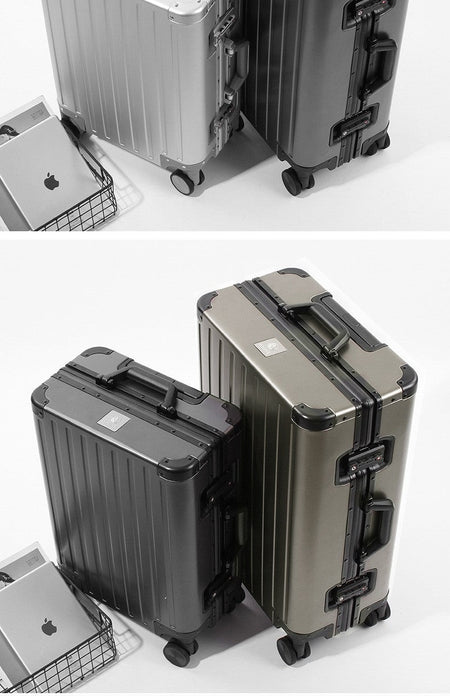 All-aluminum-magnesium alloy suitcase: women's 24-inch aluminum-framed swivel trolley case, men's 20-inch boarding travel metal