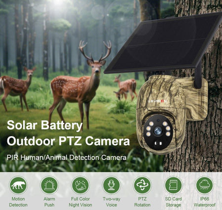 LS VISION 2K 4G Solar Security Cameras WIFI Wireless Outdoor 360° Live View Animal Monitoring Camouflage Color Battery PTZ Cam
