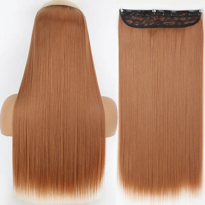 Long Straight Hairstyle 5 Clip Natural Hair Extension Synthetic Fiber Heat-Resistant Hairpiece 22"32" Black Brown Blonde