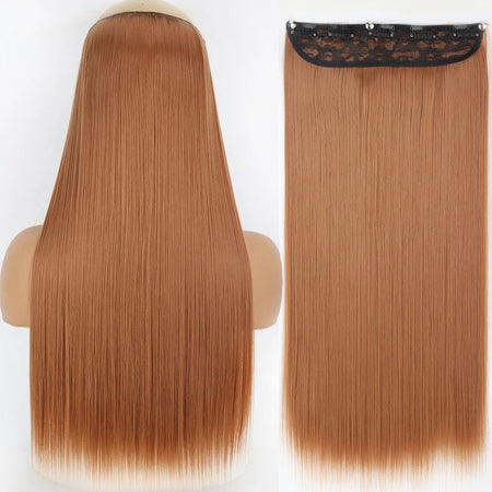 Long Straight Hairstyle 5 Clip Natural Hair Extension Synthetic Fiber Heat-Resistant Hairpiece 22"32" Black Brown Blonde