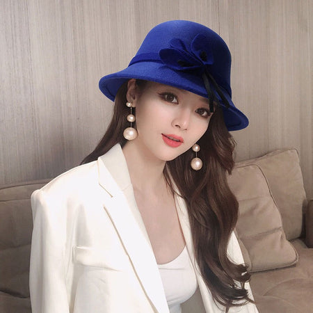 2022 Autumn Winter Fedoras Women Hat Elegant Vintage Bowknot Wool Ladies Hat Dome Felt Wedding Church Jazz Cap Female Bow Bowler