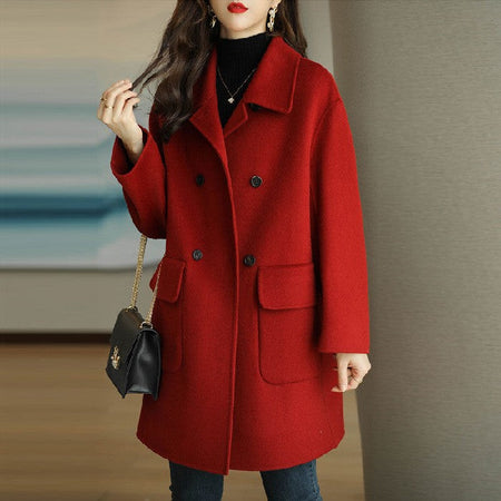Plus Size Women's Thickened Woolen Coat Hot Sale Of The Season Autumn Winter New Style Coffee Color Slimming Mid-Length Korea...