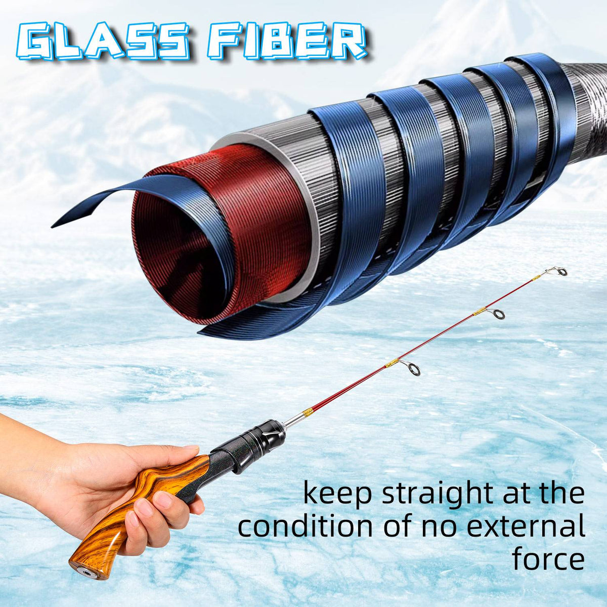 Sougayilang Ice Fishing Rod 2 Sections High Carbon Fiber Ice Rods with Power Two Rod Tips Max Drag 8Kg Fishing on The Ice