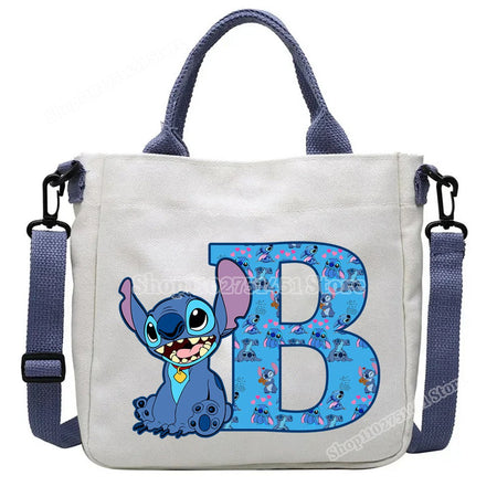 Disney Stitch Letter A-Z Print Shoulder Bags Cute Anime Action Figure Stich Purses Handbags Women Sling Messenger Bag Gift