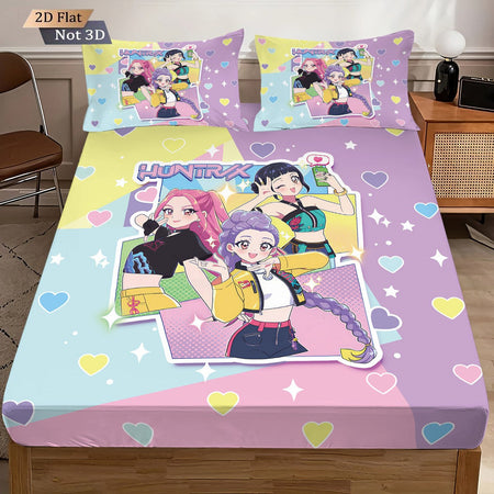 3pcs K-Pop Demon Hunters Printed Chipless Bed Sheet Set Multi Size Soft Bed Cover Bedroom Bedding Decoration Machine Washable