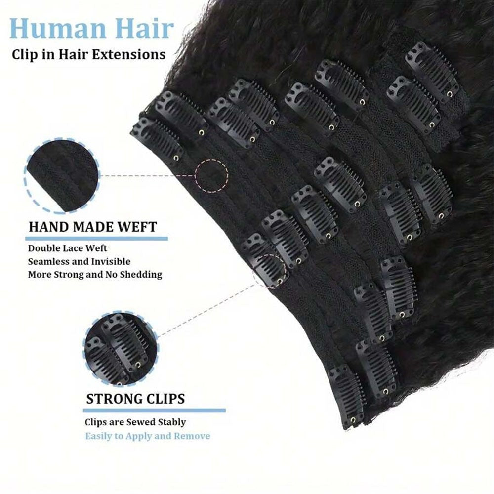 Clip In Hair Extensions Real Human Hair Clip Ins 8pcs Kinky Straight Human Hair Clip In Extensions Soft Silky Invisible Edge
