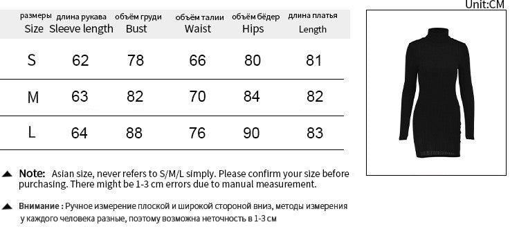 Women Dresses Elegant Party Autumn Winter New Turtleneck Long Sleeves Sexy Sheath Mini Dresses Bodycon Club Knitted Dress