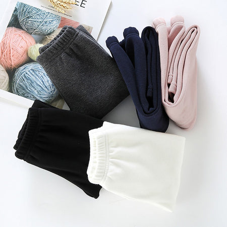 Girls Fleece-Lined Winter Thermal Pants Children Thickened Warm Soft Black White Gray Pink Outdoor Leggings for Kids Clothing