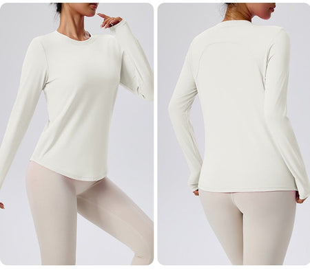 Naked Spring and Autumn Round Neck Fitness Yoga Clothing, Slimming and Slimming Base, Sports Top, Pilates Long Sleeve, Female