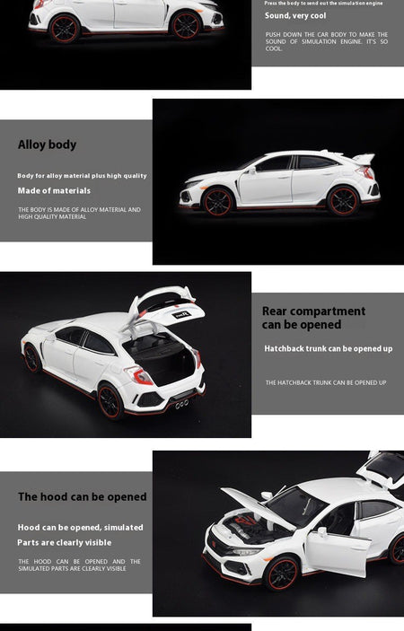 1:32 Honda Civic Type-R Alloy Sports Car Diecast Metal Model Car Central Control Ornaments Miniature Car Model Kids Toys Present
