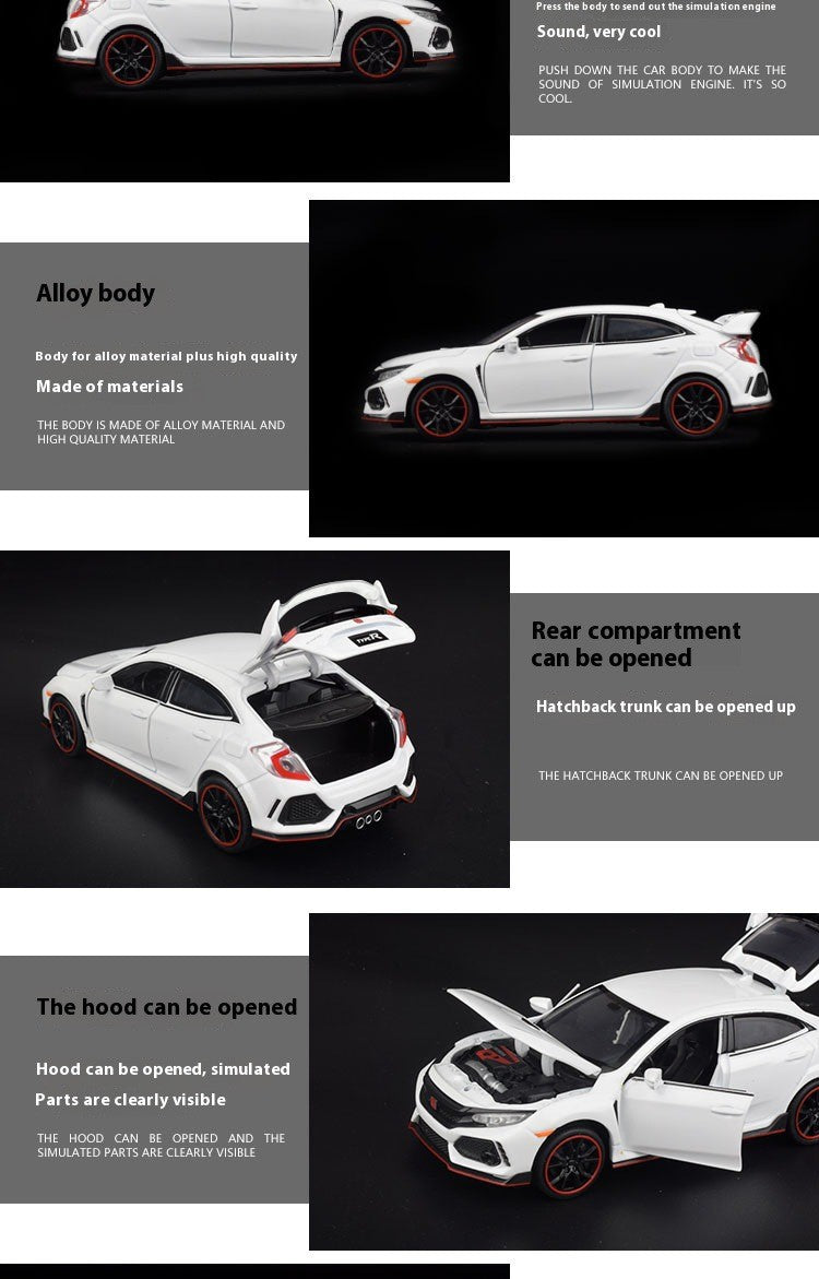 1:32 Honda Civic Type-R Alloy Sports Car Diecast Metal Model Car Central Control Ornaments Miniature Car Model Kids Toys Present