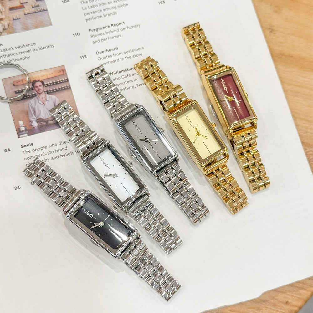 GEDI Square Watch Stainless Steel Gold Vintage Watches for Woman Luxury Elegant Waterproof Quartz Wristwatch Gifts Girlfriend