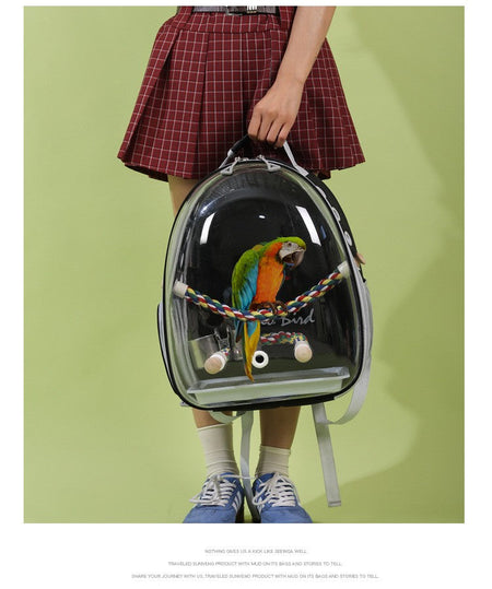 Portable Bird Carrier Bird Backpack with Perch Rope and Tray for Parrot Parakeet Macaw Cockatiel Acrylic Pet Cage Birds Bag