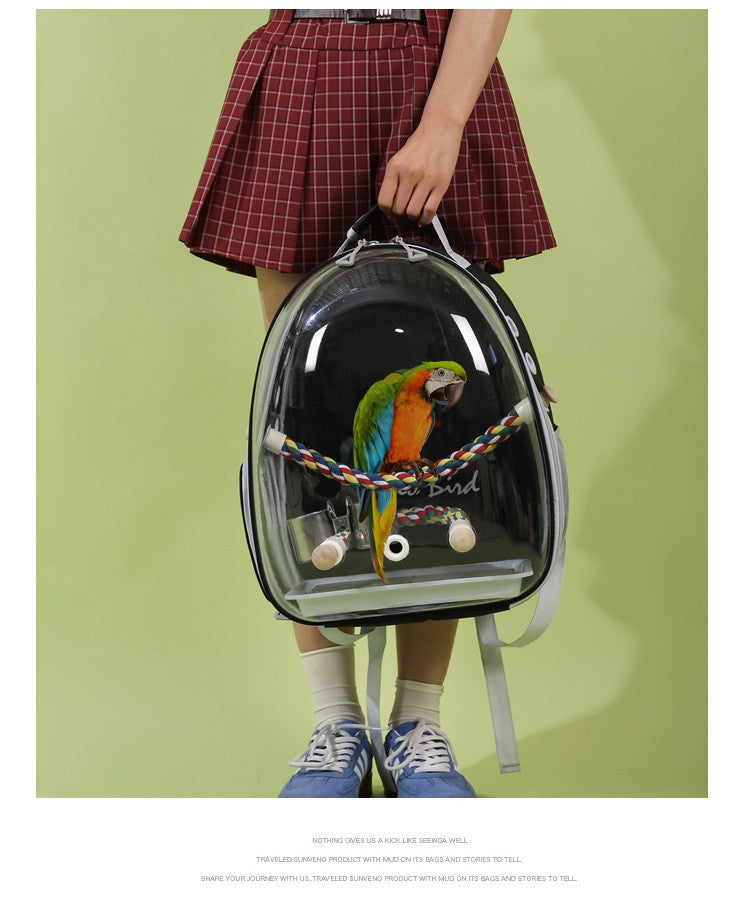 Portable Bird Carrier Bird Backpack with Perch Rope and Tray for Parrot Parakeet Macaw Cockatiel Acrylic Pet Cage Birds Bag