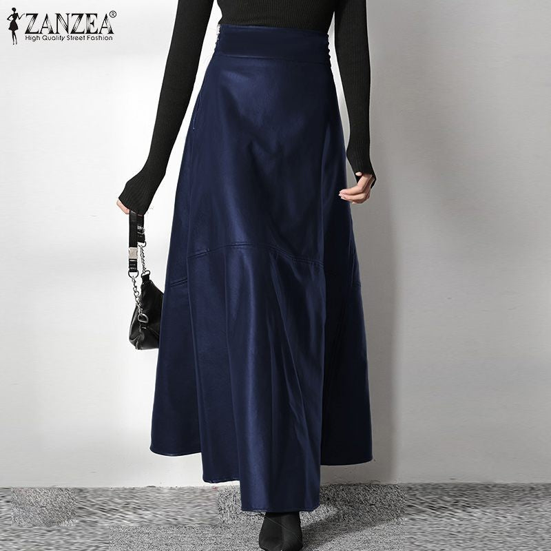 ZANZEA Women's PU Leather Maxi Skirt 2023 Spring Elegant OL Long Saias Fashion Solid Mujer Faldas Casual High Waist Zipper Jupe