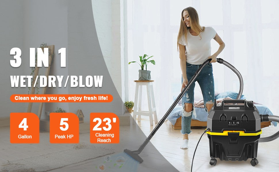 SucceBuy Portable Wet and Dry Vacuum Cleaner 15L For Car & Home Appliance 1200W Power Strong Suction Vacuum Cleaner & Air Blower