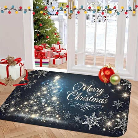 Merry Christmas Blue Star Snowflake Welcome Mat Bathroom Living Room Bedroom Kitchen Office Holiday Christmas Decoration Carpet