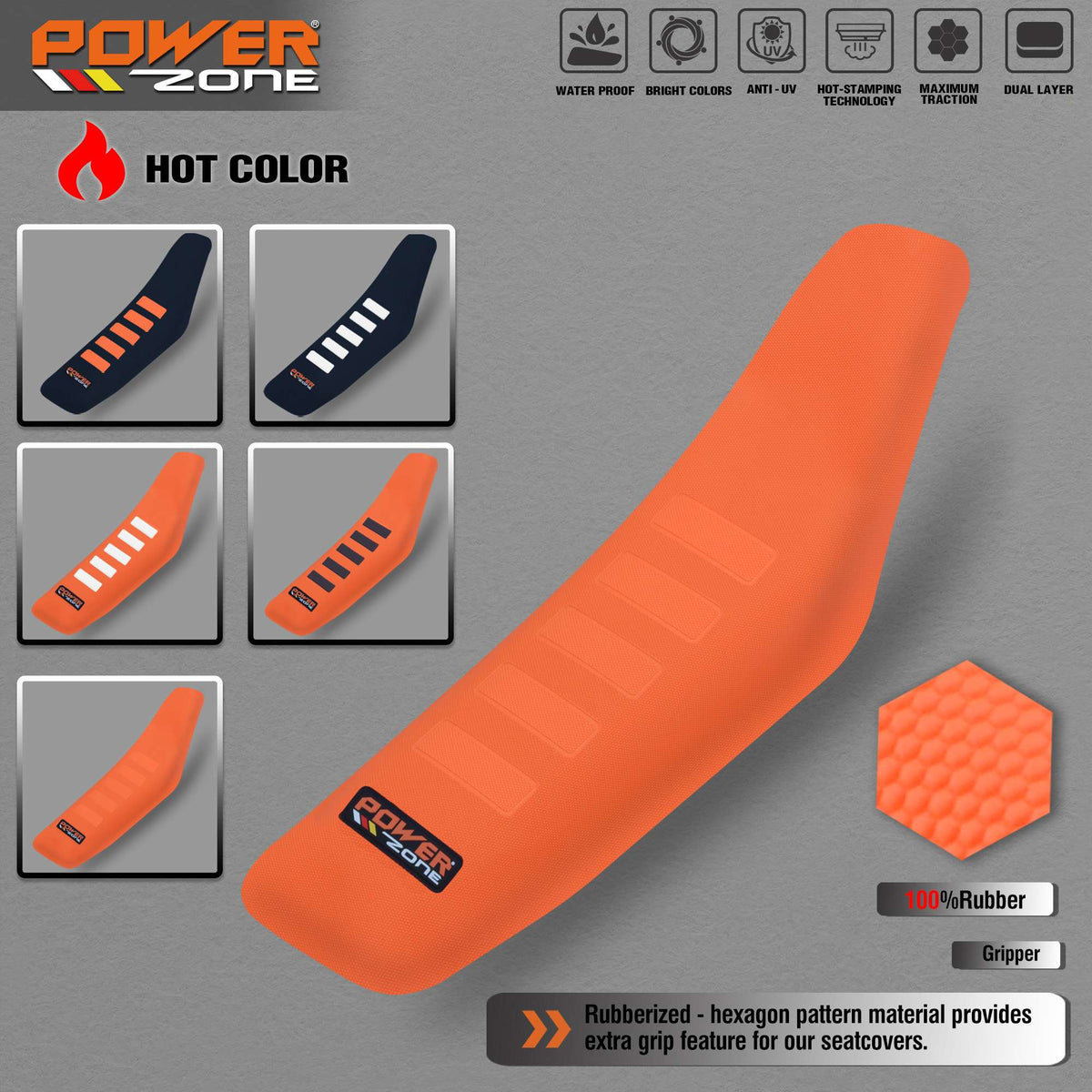 Powerzone Rib Ribbed Gripper Seat Cover in Waterproof Set Protection Antislip Upset Apply to For SXF EXC KXF CRF YZF WR TC TE