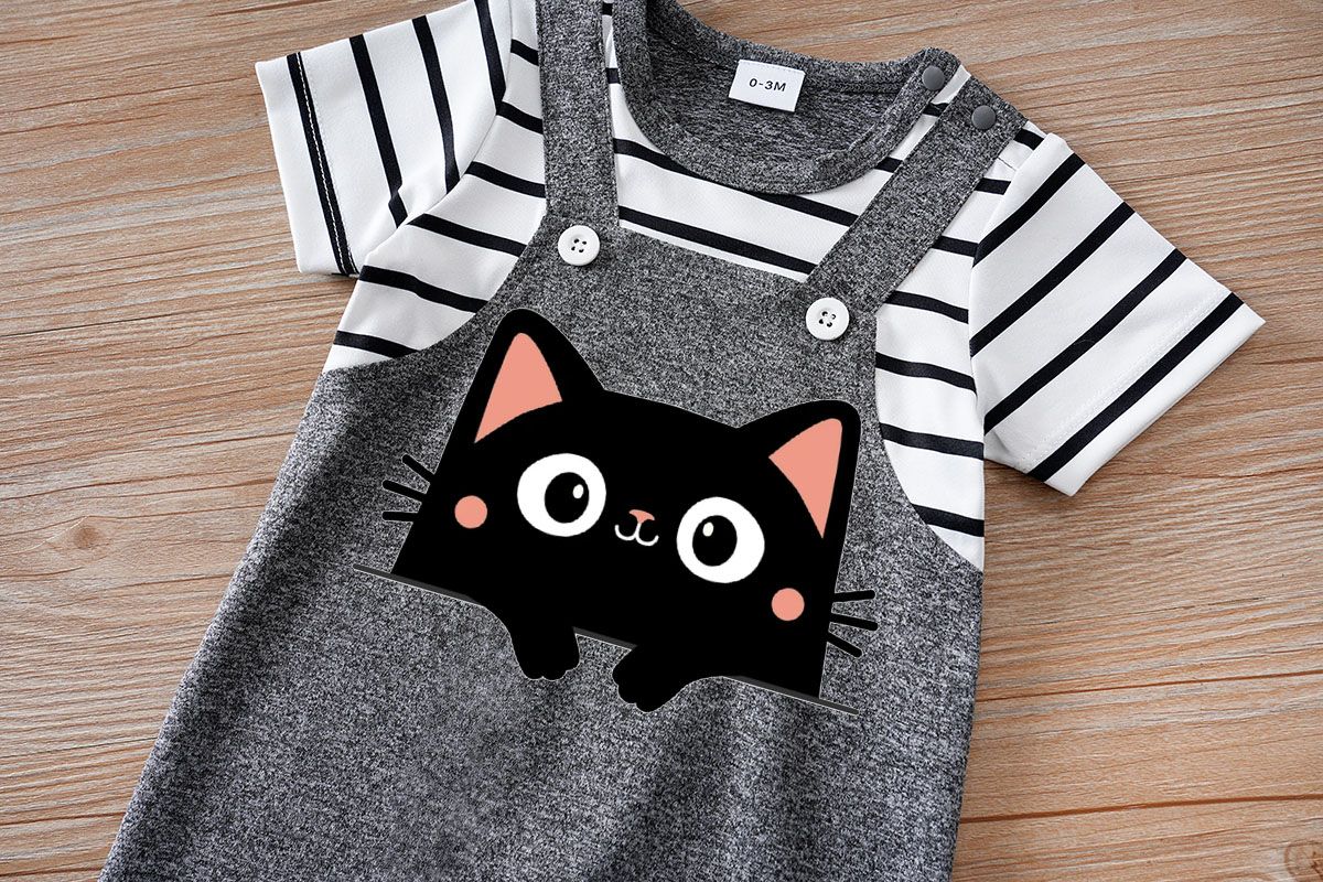 IURNXB Newborn Baby Romper Summer Cat Printed Short Sleeve Stripe Jumpsuit Infant One Piece Outfit for Boys Girls Unisex 0-18M