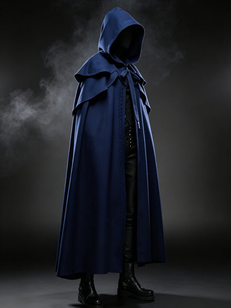 Medieval Vintage Hooded Long Cos Cloak, Dark Green Double Lapel Tie Cape, Unisex Ranger Hunter Wizard Role Play Costume, Retro Gothic Cosplay Coat for Halloween Stage Performance